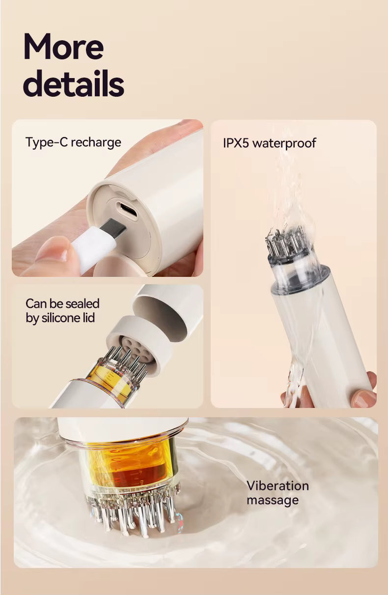 Brosse intelligente 3-en-1: Lumière rouge & bleue, massage à vitesse réglable et diffusion automatique de sérum